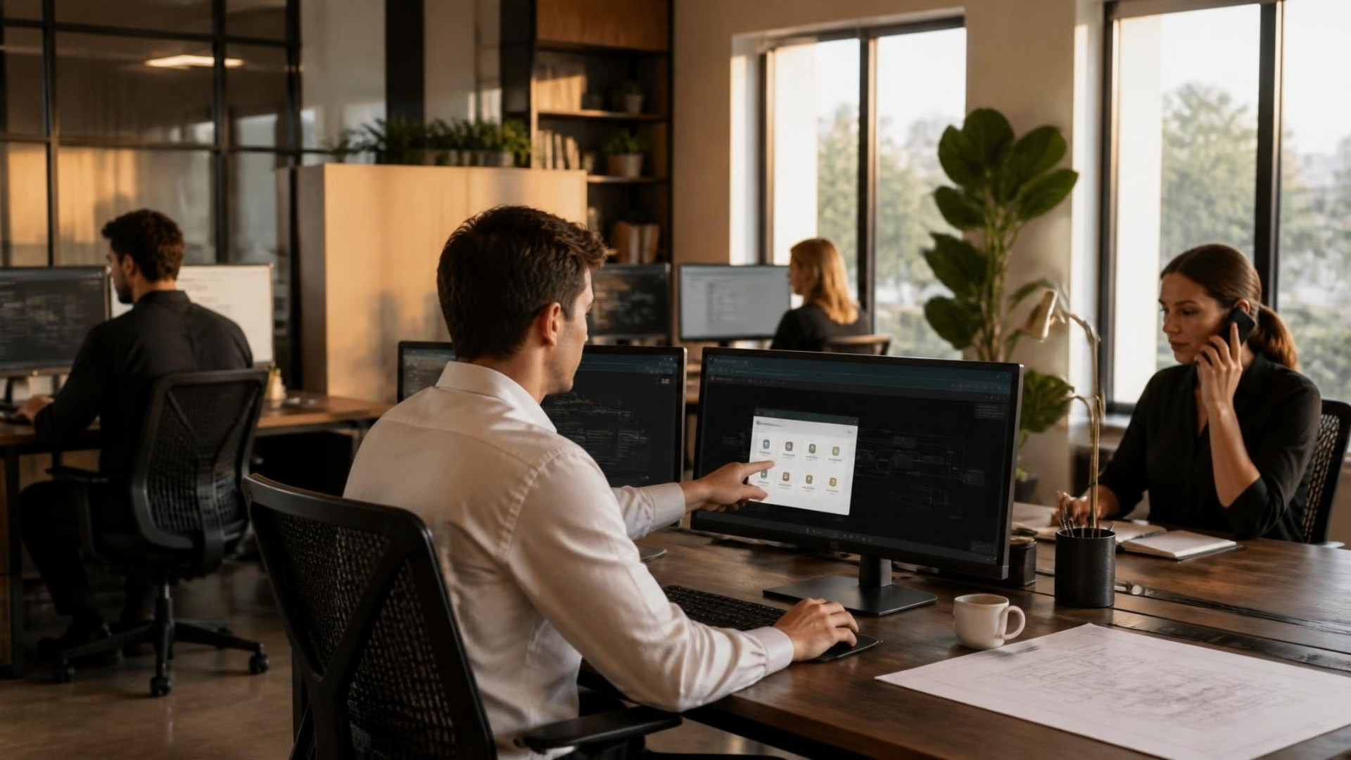 Small design office team at their PCs using Time Manager