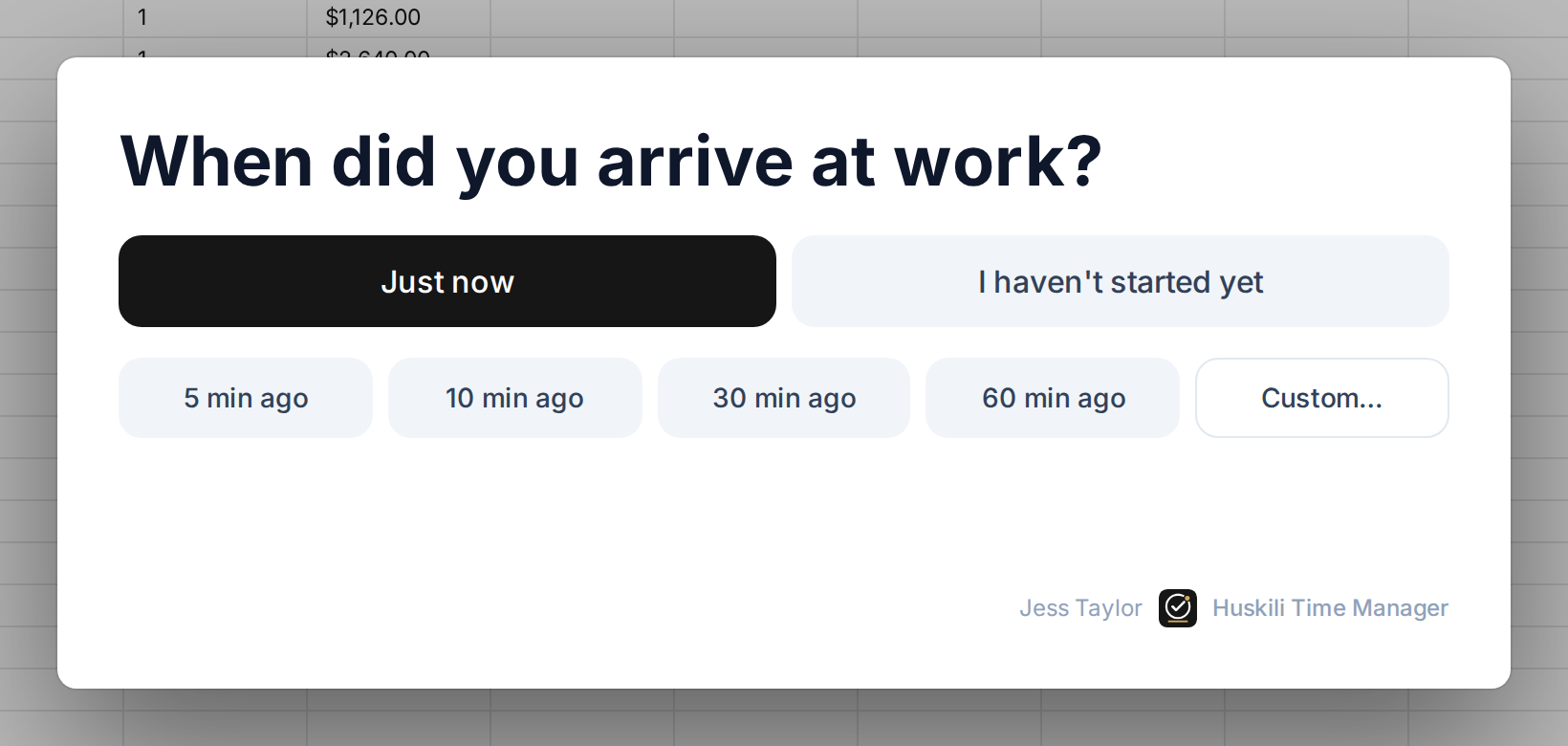 Clock in popup