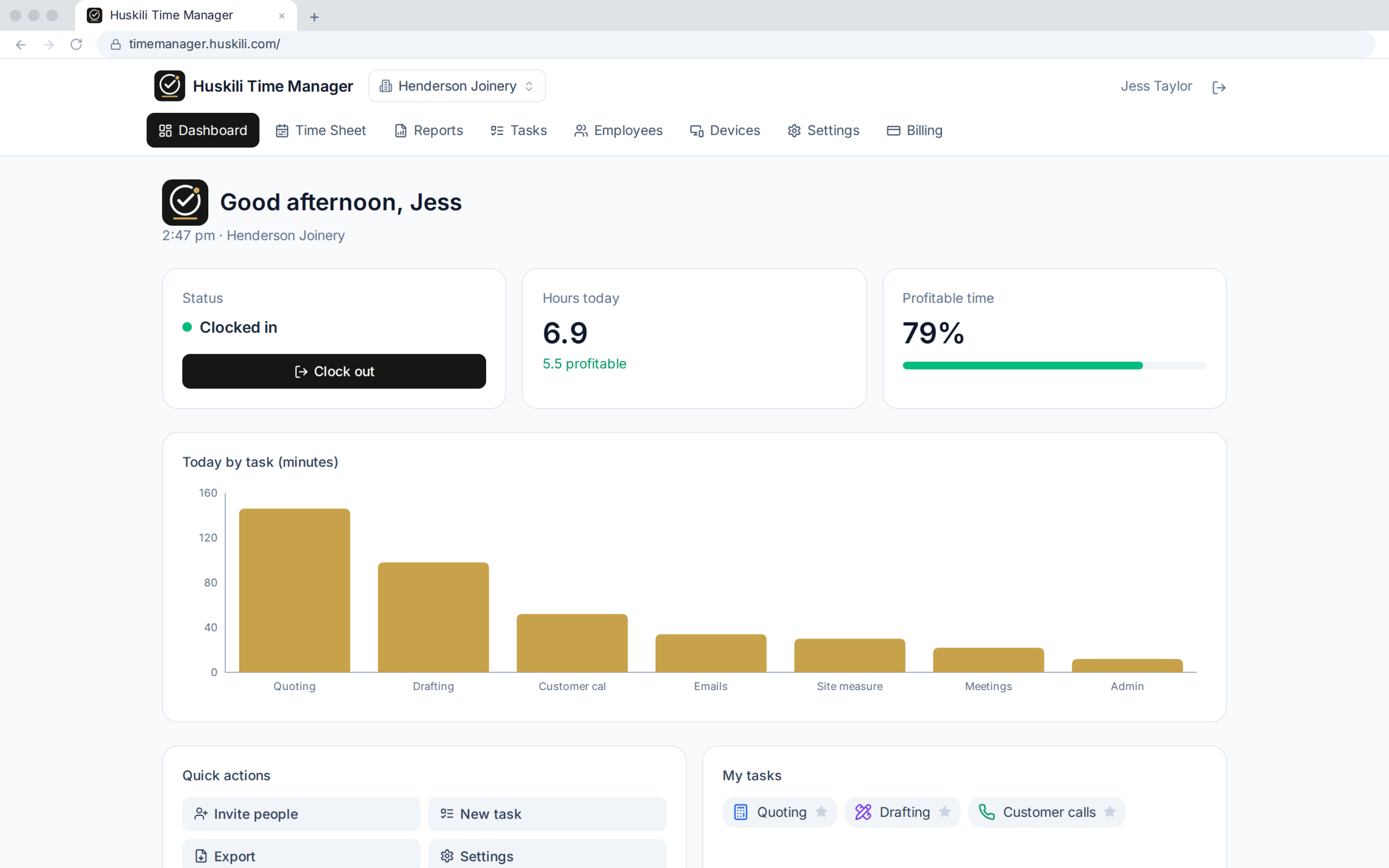 Time Manager dashboard