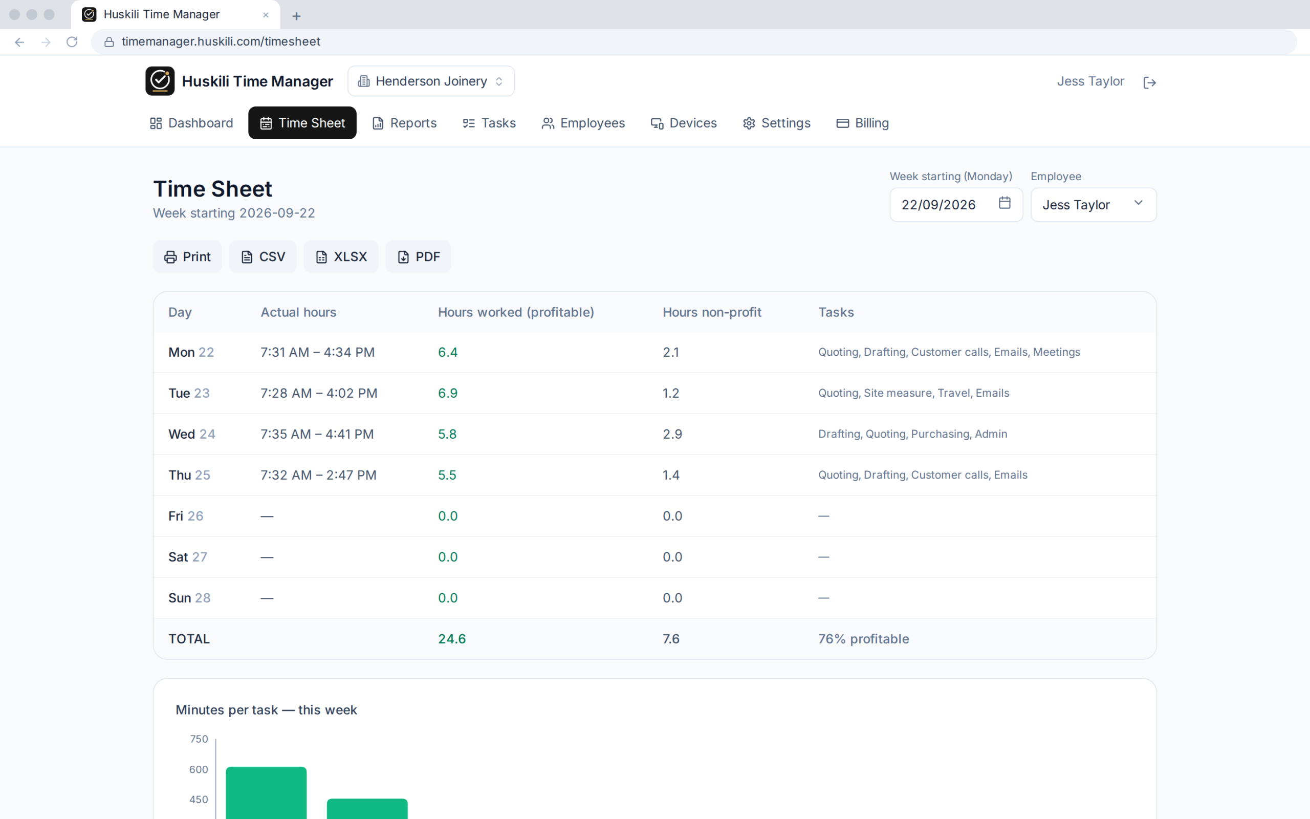 Time Manager time sheet