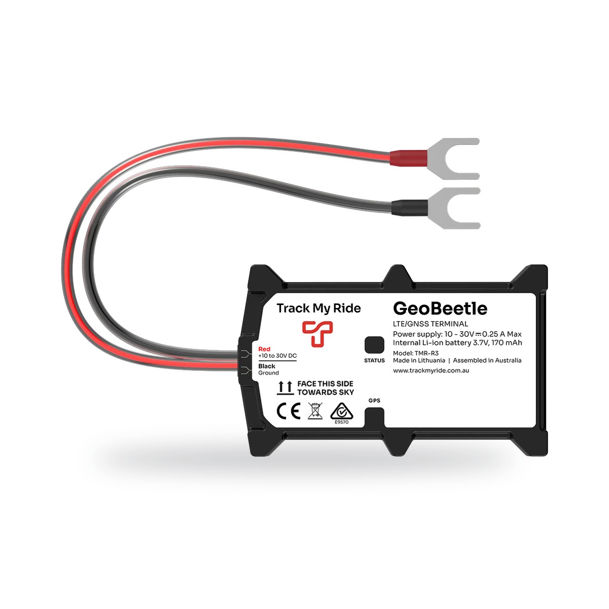 Track My Ride GeoBeetle Wired 2-wire 4G GPS tracker with power leads